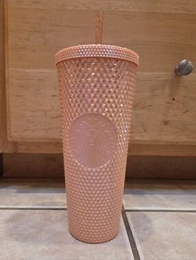 Starbucks Pearlescent Peach Studded Reusable Cold Cup with Straw